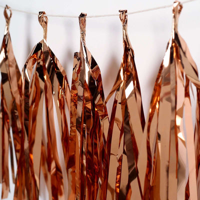 Rose Gold Hanging Foil Tassel Garland, Metallic Tinsel Fringe Banner Party Streamer Backdrop Decorations 7.5ft Long