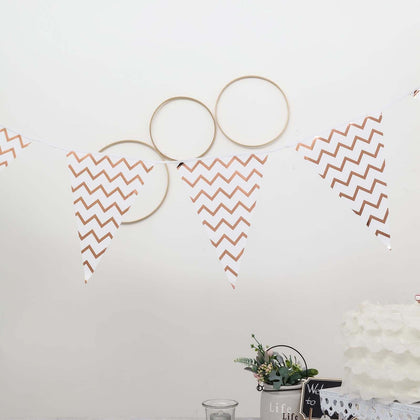 Rose Gold Chevron Print Triangle Pennant Flag Party Banner 7.5ft