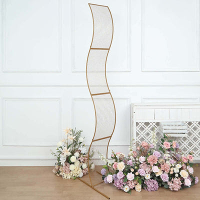 Gold Metal Lattice Wavy Grid Design Wedding Arch Aisle Backdrop Stand, S-Shaped Flower Frame Display Decoration 7ft