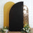 Decorative backdrops in gold and black with floral arrangements