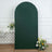 Green arch backdrop with floral arrangement at the base.