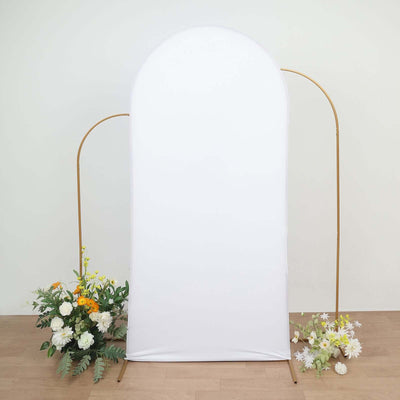 Matte White Spandex Fitted Wedding Arch Cover For Round Top Chiara Backdrop Stand 7ft