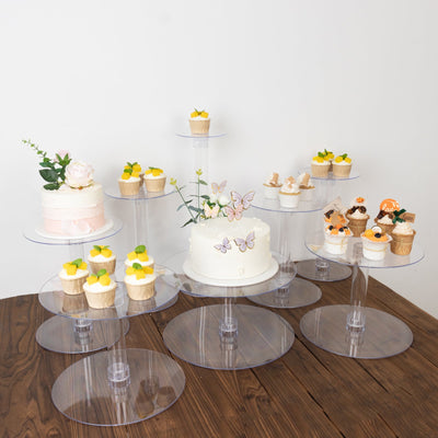 8-Tier Acrylic Cake Stand Set Assorted Sizes Clear - Sleek Reusable Cupcake Holder Dessert Pedestal Centerpiece Risers