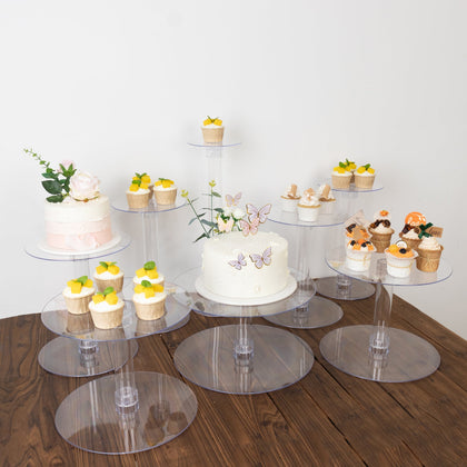 8-Tier Acrylic Cake Stand Set Assorted Sizes Clear - Sleek Reusable Cupcake Holder Dessert Pedestal Centerpiece Risers for Special Events & Catering Displays