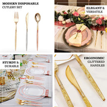 8 Inch Disposable Glittered Gold Plastic Cutlery Set 24 Pack