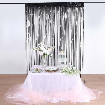 Black Metallic Tinsel Foil Fringe Doorway Curtain Party Backdrop 8ft