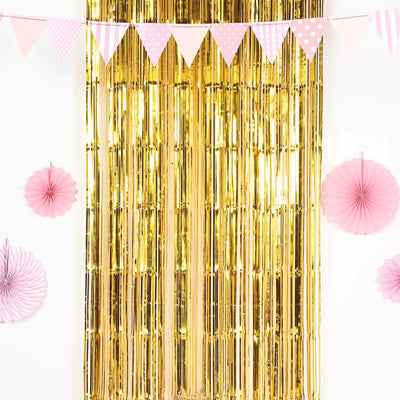 Gold Metallic Tinsel Foil Fringe Doorway Curtain Party Backdrop 8ft