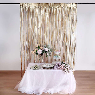 Matte Gold Metallic Tinsel Foil Fringe Doorway Curtain Party Backdrop 8ft