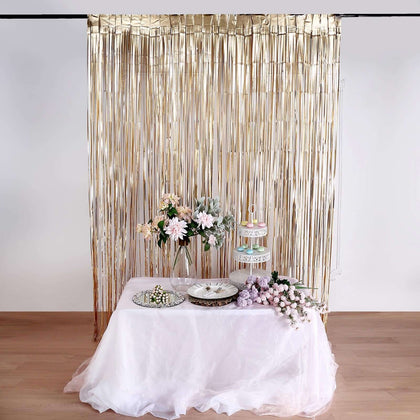 Matte Gold Metallic Tinsel Foil Fringe Doorway Curtain Party Backdrop 8ft
