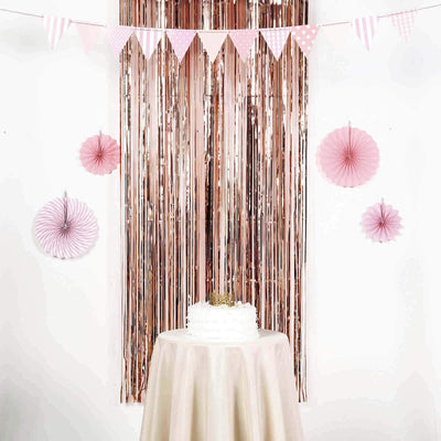 Rose Gold Metallic Tinsel Foil Fringe Doorway Curtain Party Backdrop 8ft