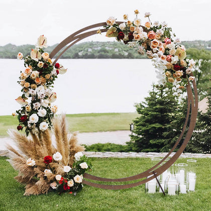 Rustic Natural Brown Wood Wedding Arch Photo Backdrop Stand, DIY Round Event Party Arbor 8ft