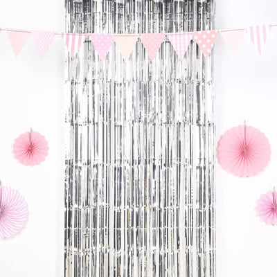 Silver Metallic Tinsel Foil Fringe Doorway Curtain Party Backdrop 8ft