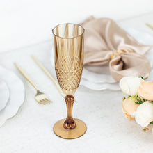 6 Pack | 8oz Amber Gold Crystal Cut Reusable Plastic Champagne Glasses, Shatterproof Wedding Toast