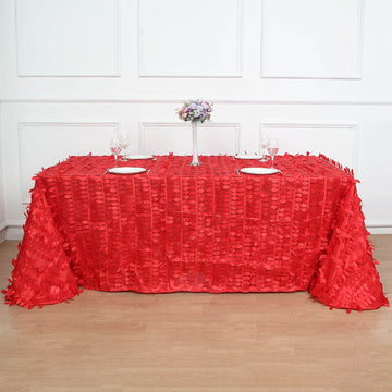 Add a Touch of Elegance to Your Event with the Red 3D Leaf Petal Taffeta Fabric Tablecloth