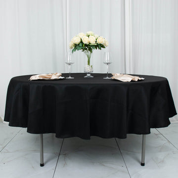 90" Black Seamless Premium Polyester Round Tablecloth - 200GSM