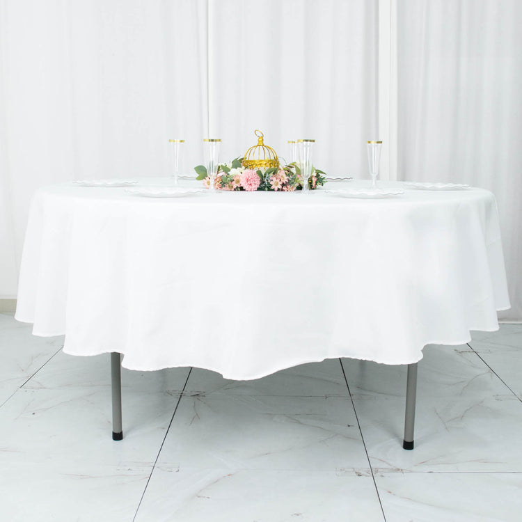 Seamless Tablecloth 90 Inch Round In White Premium Polyester 190 GSM