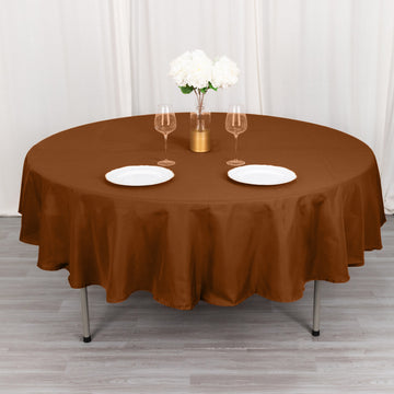 Upgrade Your Event Décor with a Cinnamon Brown Seamless Polyester Round Tablecloth