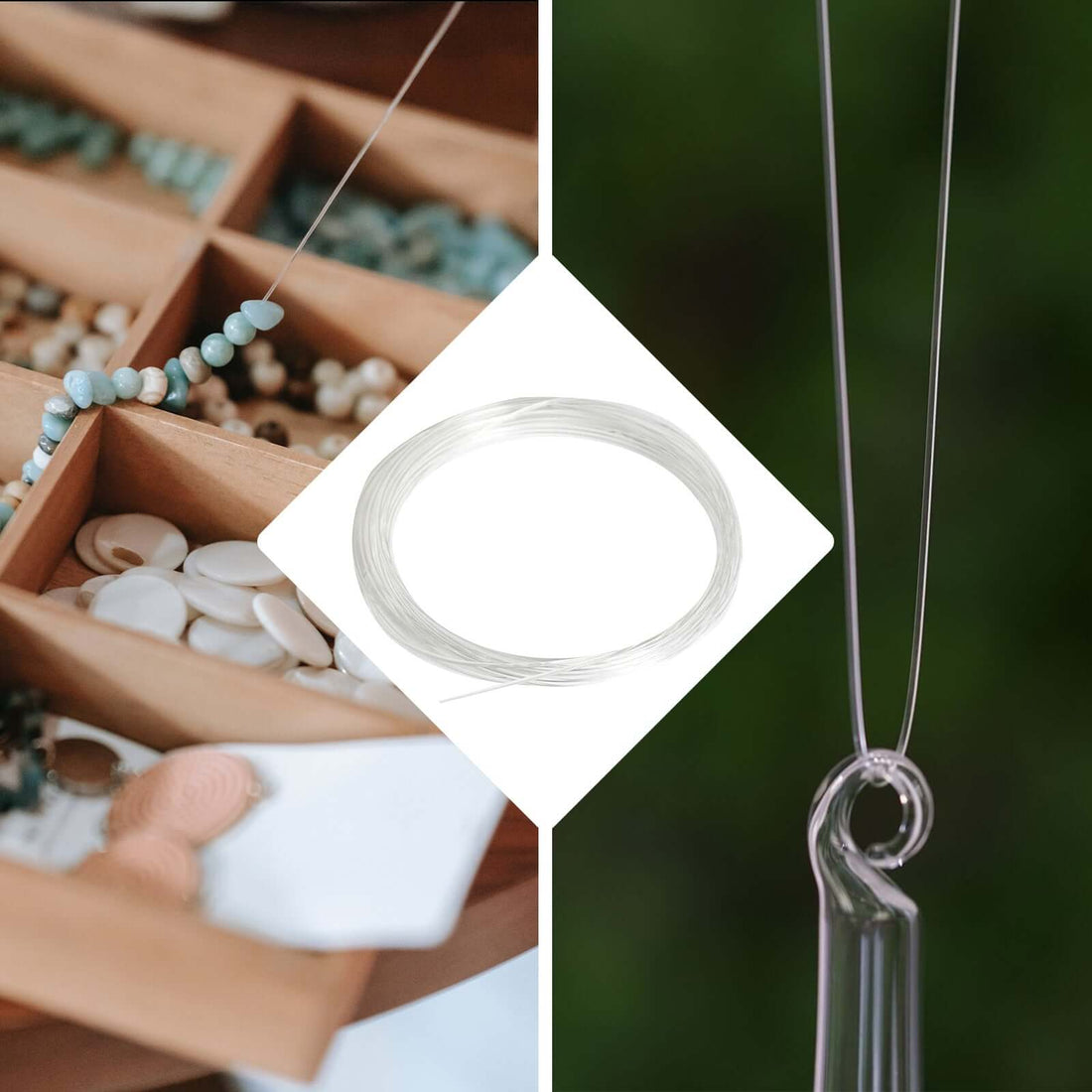Clear jewelry wire for crafting and beading projects.