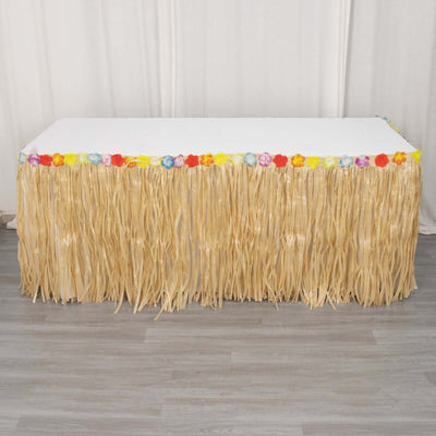 Raffia Grass Table Skirt 9ft Natural - Luau Decorations for Hawaiian Themed Parties