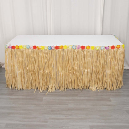 Raffia Grass Table Skirt 9ft Natural - Luau Decorations for Hawaiian Themed Parties