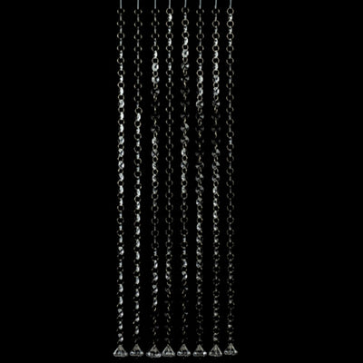 Decorative crystal bead curtain strands on a black background.