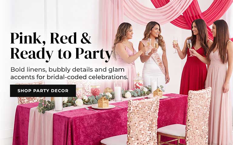 Celebrate in style with bold pink and red linens, sparkling details, and glamorous accents—perfec...