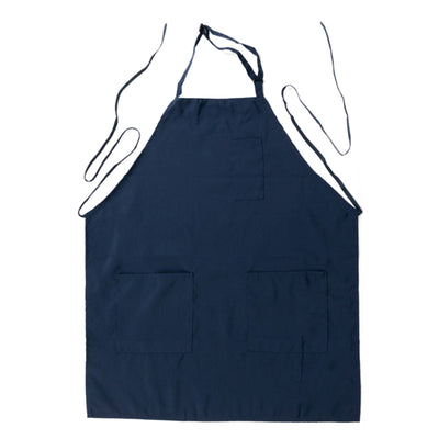 Navy blue apron with pockets and adjustable ties