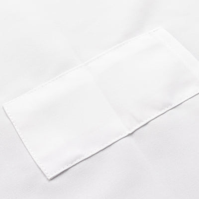 White fabric with a stitched patch detail.