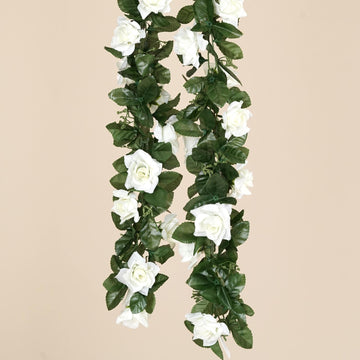 Cream Artificial Silk Rose Garland UV Protected Flower Chain 6ft