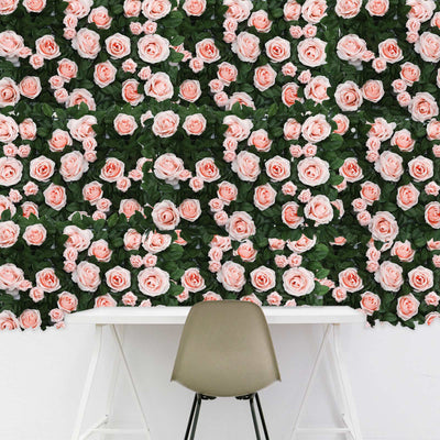 Rose floral wallpaper design with a modern desk and chair in a bright setting.