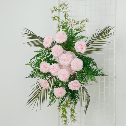 Wedding Arch Floral Swag – Artificial Blush Rose & Chrysanthemum with Greenery and Palm Leaves