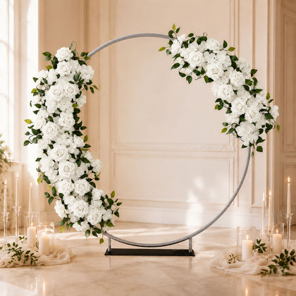 2 Pack Artificial Wedding Arch Flowers, White Silk Rose & Hydrangea Floral Swags with Leaves for Backdrop & Table Runner - 40"x28"