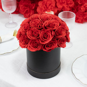 Black box with red roses, perfect for elegant decor or gifts.
