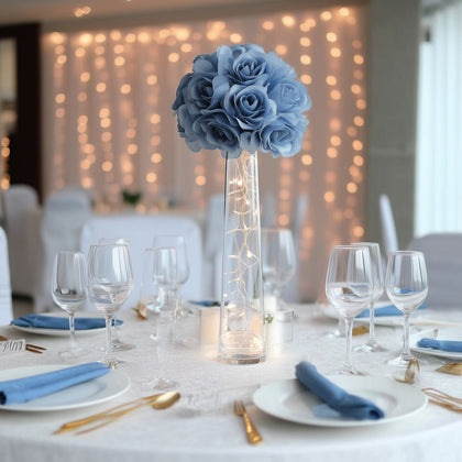 2 Pack Dusty Blue Artificial Silk Rose Kissing Ball, Faux Flower Ball 7"