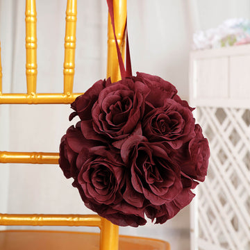 Add Elegance to Your Décor with Burgundy Artificial Silk Rose Kissing Ball