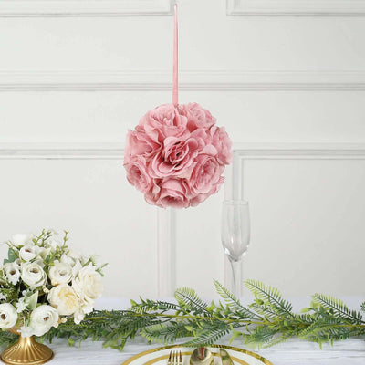 Pink floral ball decoration for event styling and table settings.
