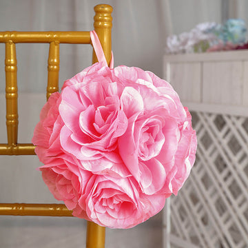 Add a Touch of Elegance with Pink Artificial Silk Rose Kissing Ball