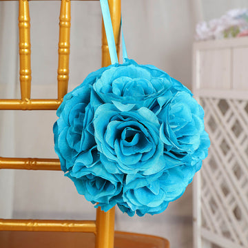 Turquoise Artificial Silk Rose Kissing Ball