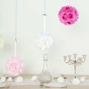 Durable and Long-Lasting White Artificial Silk Rose Kissing Ball