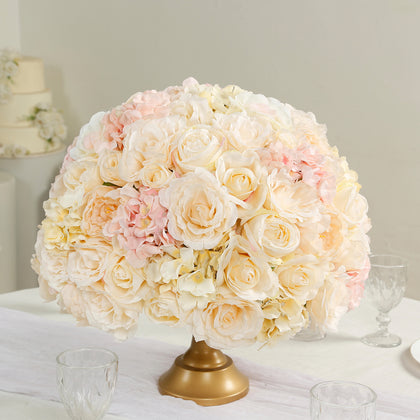 Pre-Arranged Artificial Rose Wedding Centerpiece, Cream Silk Rose Flower Balls Arrangement Table Decor - 20"