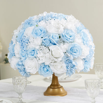 Pre-Arranged Artificial Rose Wedding Centerpiece, Light Blue Silk Rose Flower Balls Arrangement Table Decor - 20"
