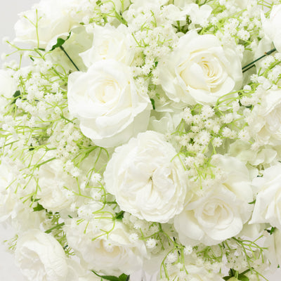 White floral bouquet with roses and delicate greenery