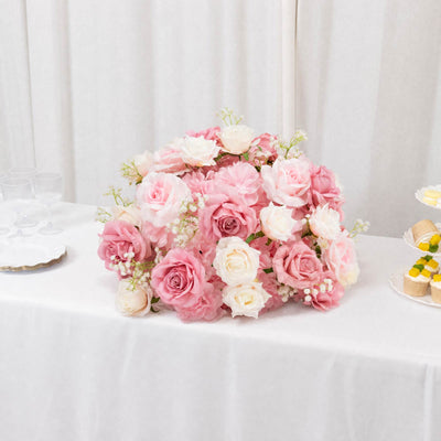 Pre-Arranged Silk Floral Centerpiece in Blush, 22" Artificial Rose, Hydrangea & Chrysanthemum Flower Ball Bouquet for Event, Wedding