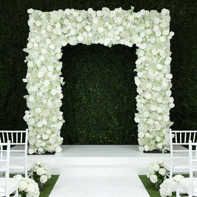 Roll Up Artificial Flower Backdrop for Arch Stand – White with Fabric Backing, 8ftx8ft – Silk Roses & Baby's Breath Wedding Arch Décor