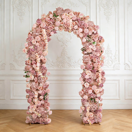 Flower Arch Backdrop Mixed Dusty Rose 4ft x 8ft Artificial Silk Roses, Hydrangeas & Chrysanthemums Floral Arrangement for Round Top Double Arch Stand