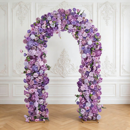 Flower Arch Backdrop Mixed Lavender Lilac 4ft x 8ft Artificial Silk Roses, Hydrangeas & Chrysanthemums Floral Arrangement for Round Top Double Arch Stand