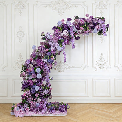 Silk Floral Backdrop for 6.5ft Half Crescent Wedding Arch – Foam-Backed Artificial Flower Arch in Lavender Lilac with Roses, Hydrangeas & Chrysanthemums