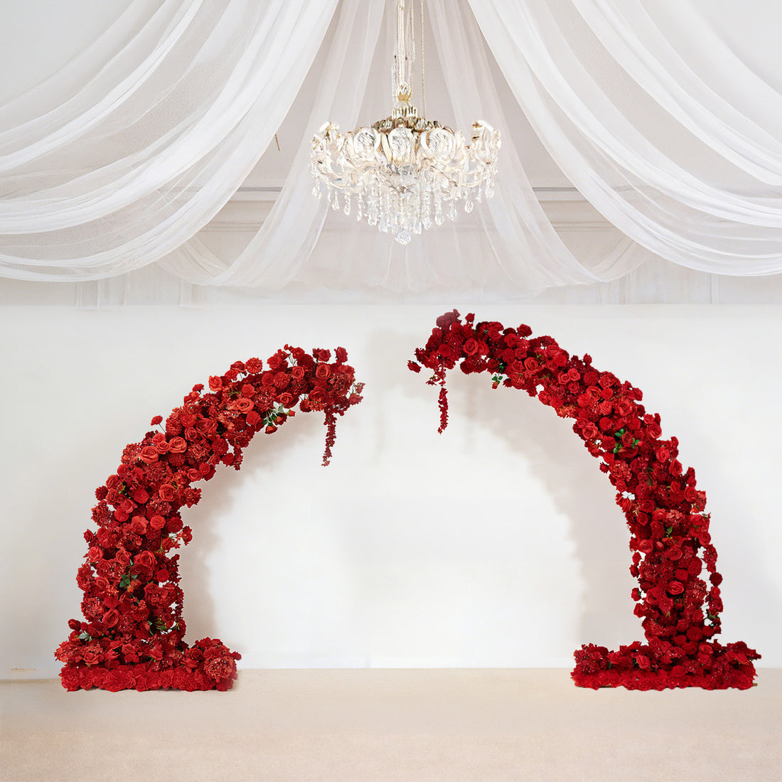 Silk Floral Backdrop 6.5ft Arch Red | eFavormart
