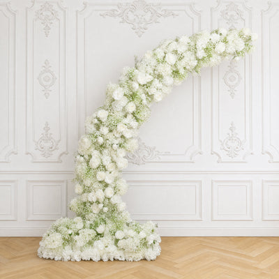 Silk Floral Backdrop for 6.5ft Half Crescent Wedding Arch – Foam-Backed Artificial Flower Arch in White with Roses, Hydrangeas & Chrysanthemums