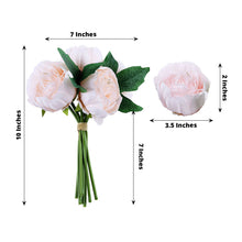 5 Silk Blush & Rose Gold Peony Head Flower Artificial Spray Bouquet